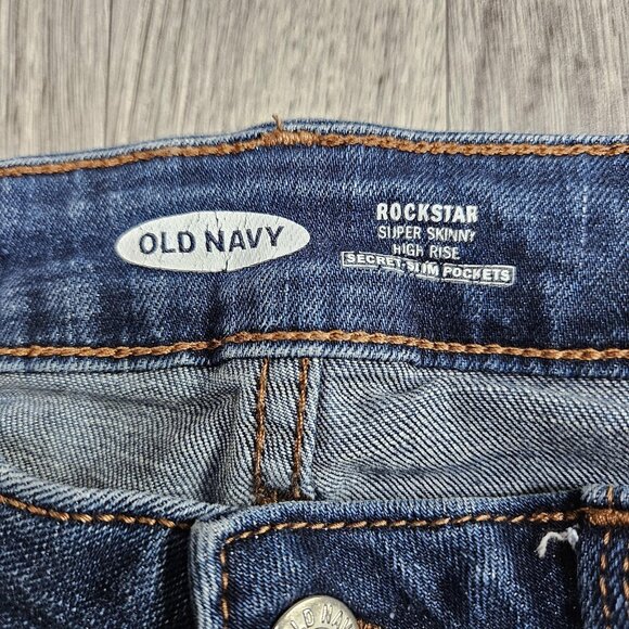 Old Navy Jeans Womens 4 Blue Rockstar Super Skinny High Rise Distressed Raw Hem - Picture 4 of 11